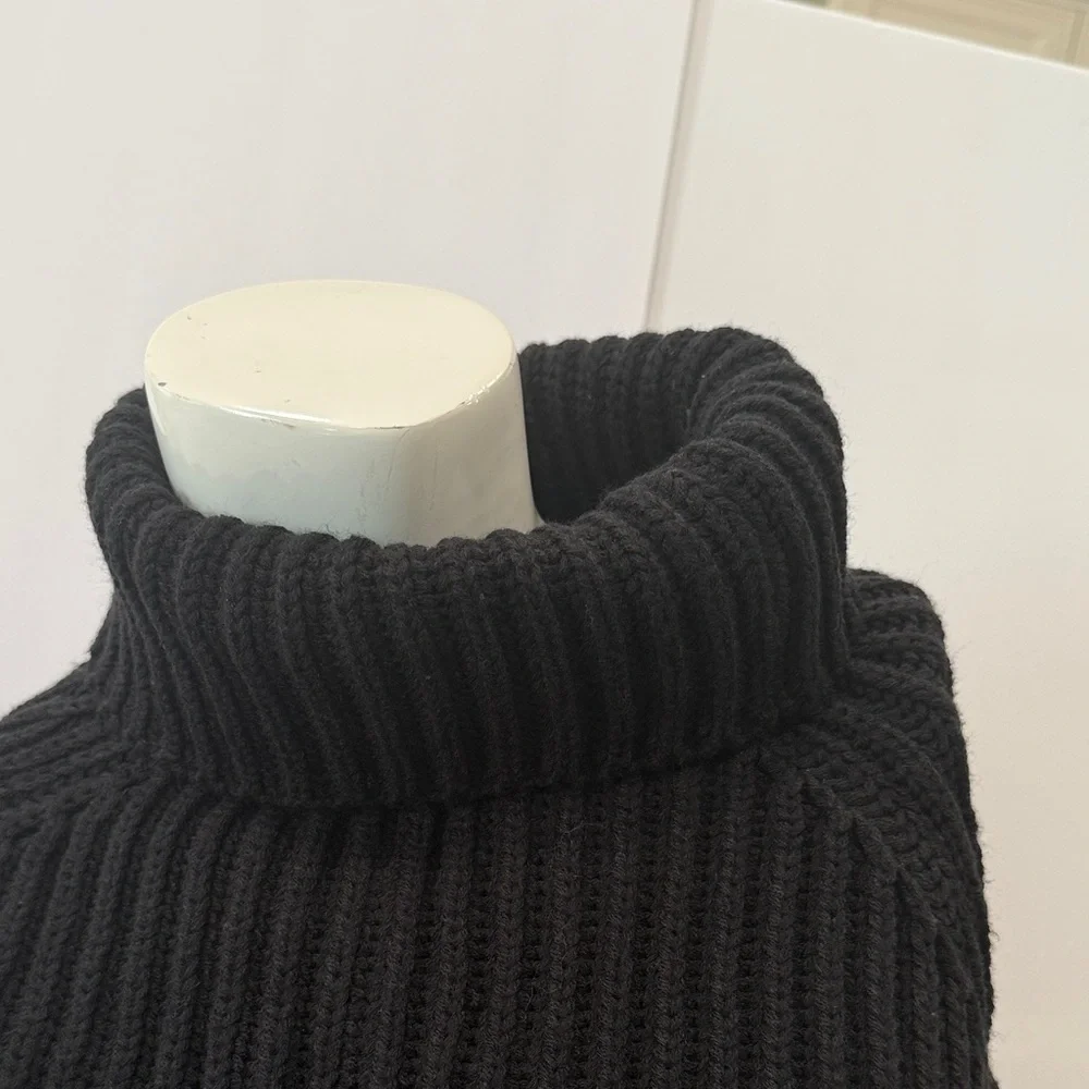 Women's Black Turtleneck Poncho Sweater - Picture 2 of 5